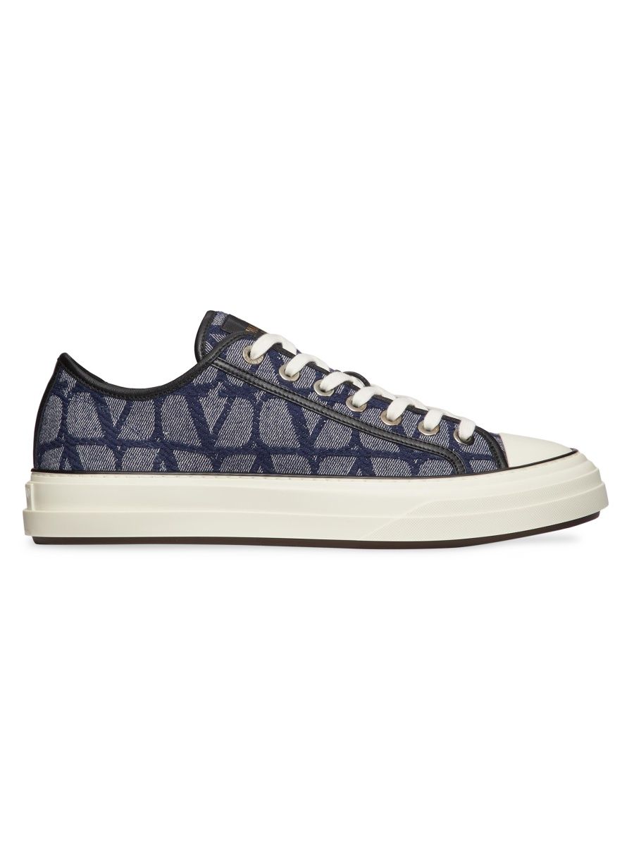 Valentino Men's Denim Effect Jacquard Toile Iconographe Totaloop Low Top Sneakers - Denim - Size 7.5