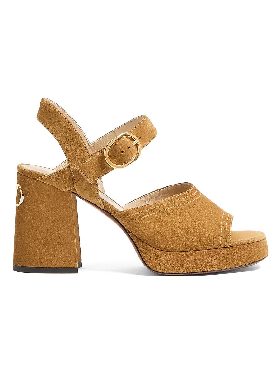 Women's Fawcette Platform Crust Leather 100MM Sandals - Havana Beige - Size 11.5