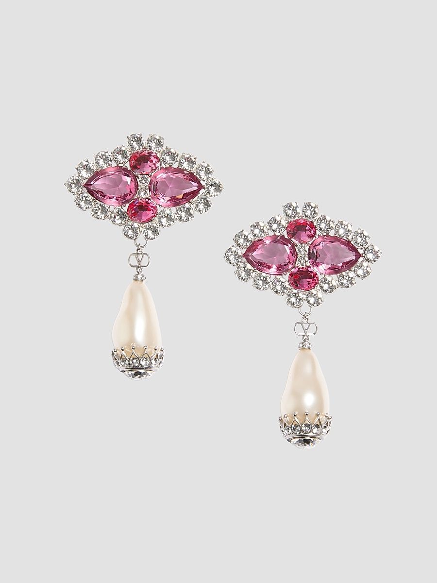 Women's Pas Plus Earrings in Metal, Resin, Enamel and Crystals - Palladium Pink