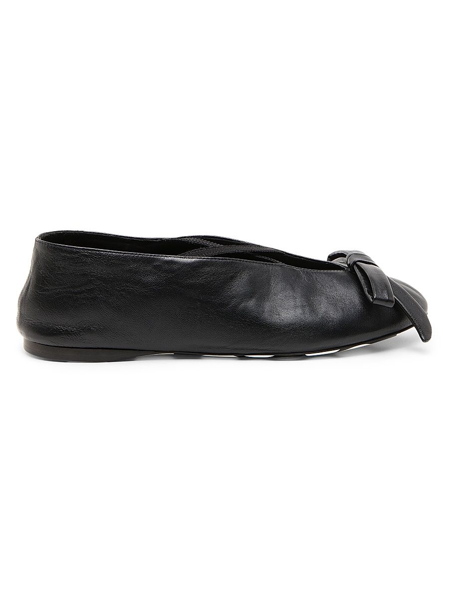 Women's Corsage Leather Ballet Flats - Black - Size 10