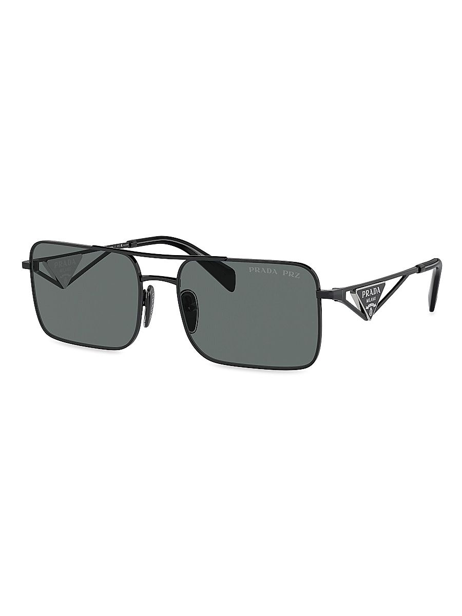 Men's A52S 56MM Rectangular Sunglasses - Black Smoke