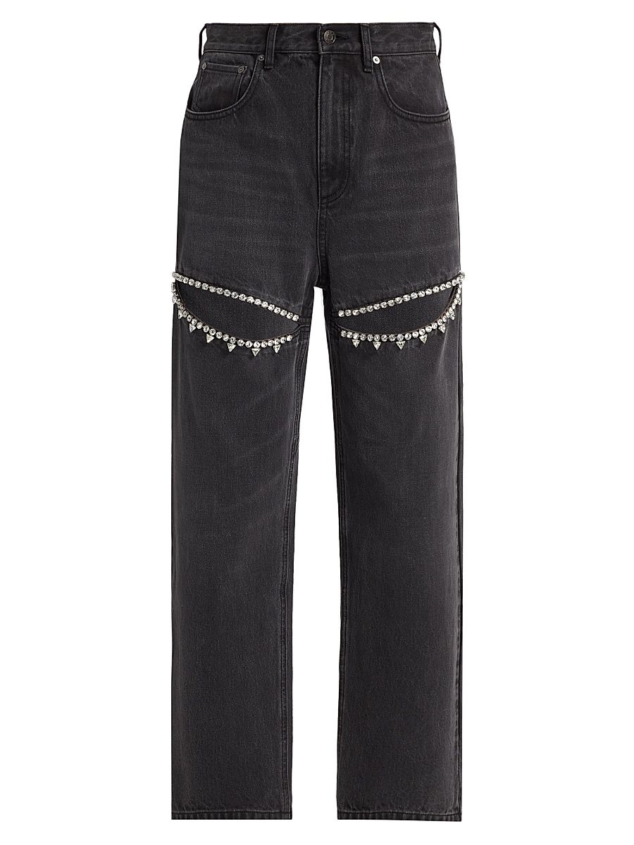 Women's Crystal Slit High-rise Straight-Leg Jeans - Black - Size 30
