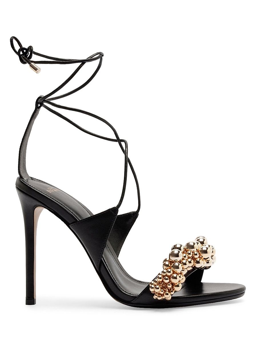 Women's Gia 100MM Bubble-Embellished Leather Sandals - Black - Size 11