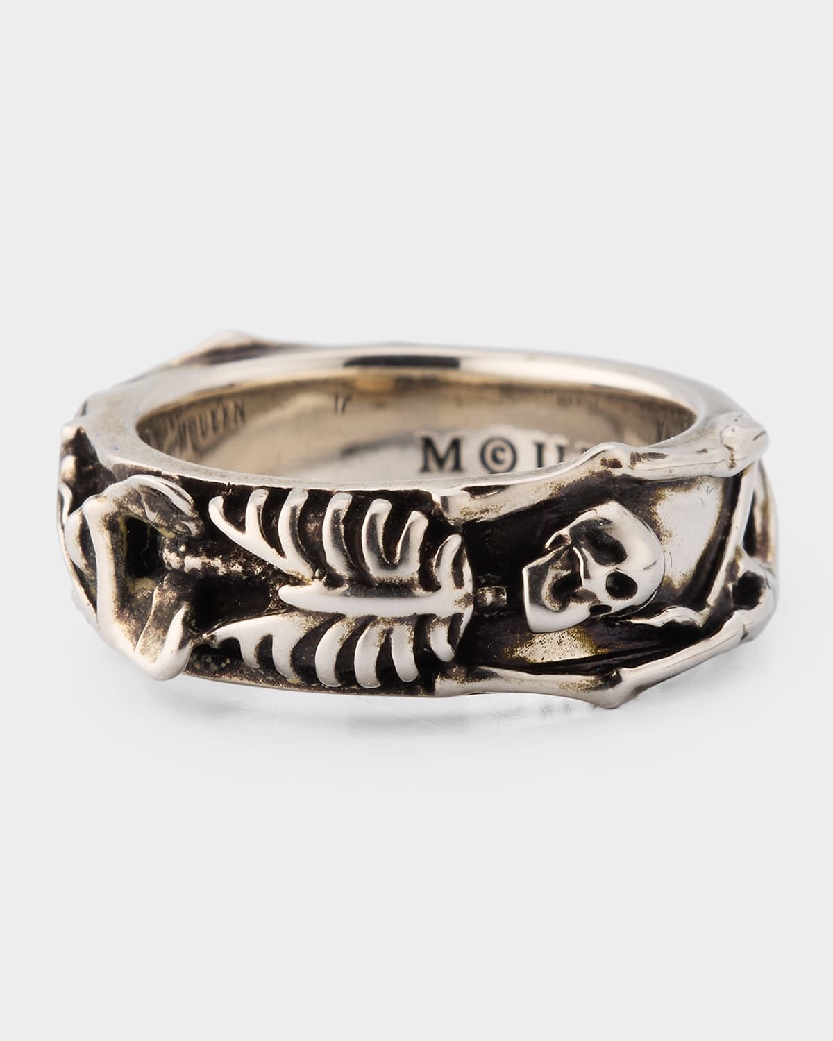 Men & apos;s Dancing Skeleton Ring in Antique Silver