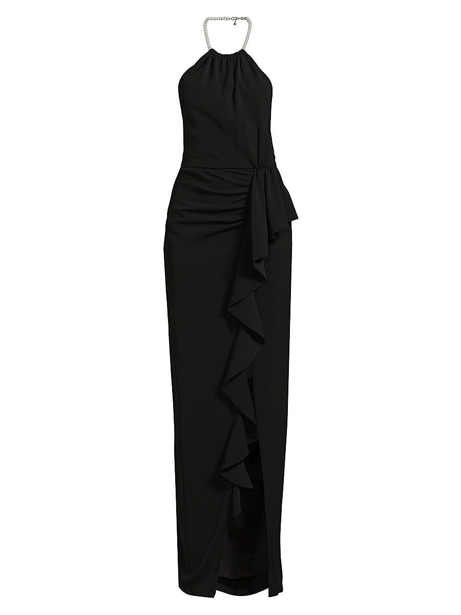 Women's Erwen Satin Crepe Halterneck Gown - Black - Size 8