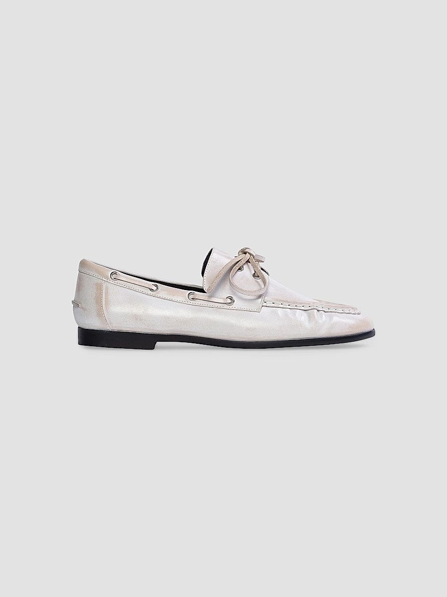 Black Suede Studio Women's Davy Boatshoe Loafers - White Leather - Size 10