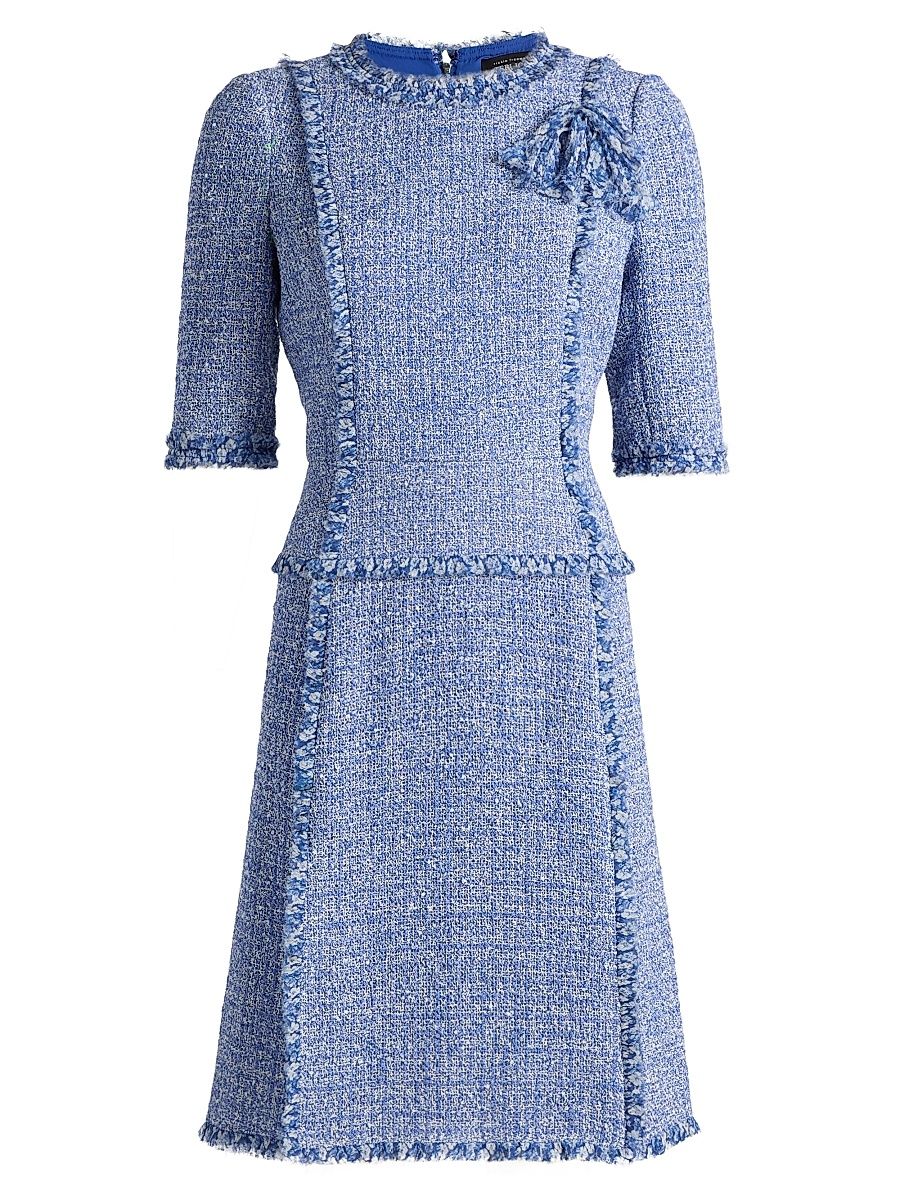 Women's Tweed Chiffon-Ruffle Minidress - Blue White - Size 2