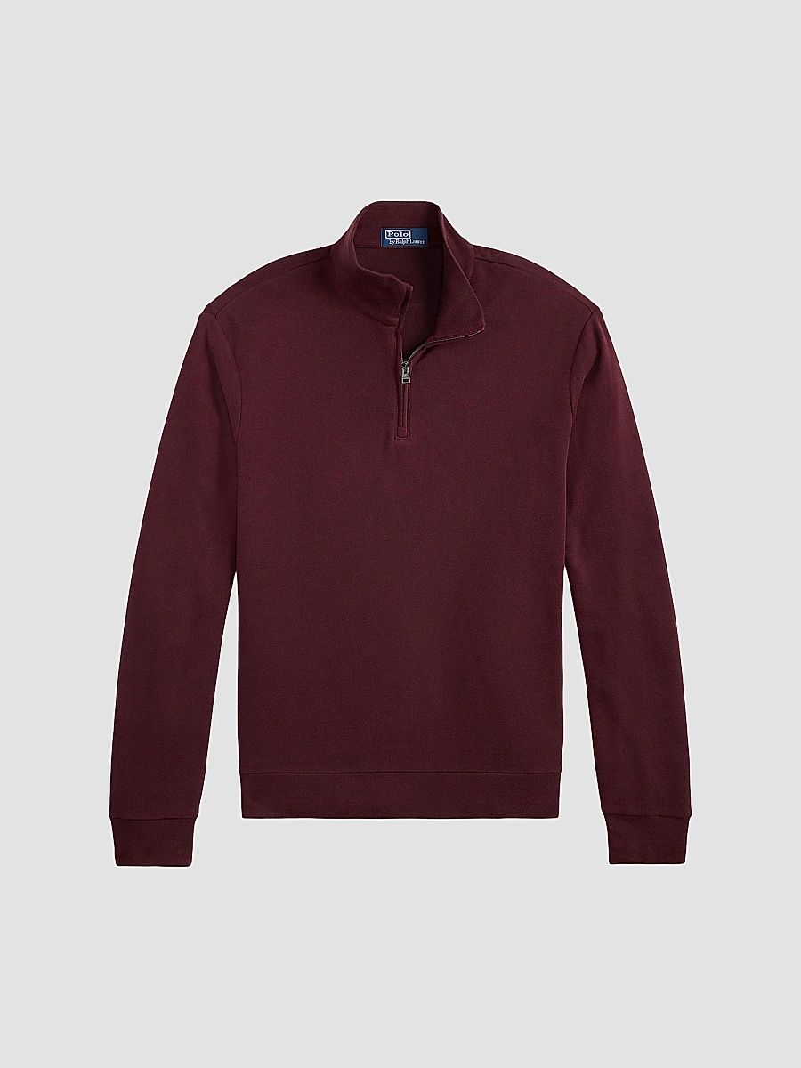 Polo Ralph Lauren Men's Luxury Textured Quarter-Zip Sweatshirt - Spring Wine Heather Blackboot - Size XS