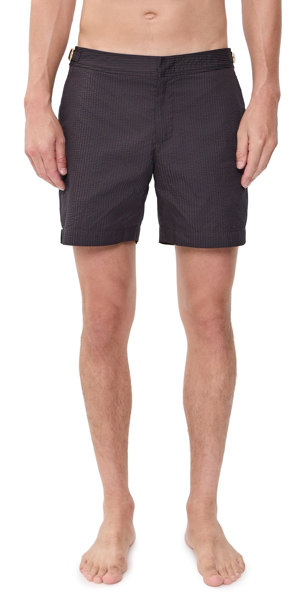 Orlebar Brown Bulldog Tonal Seersucker Swimshorts 6 Espresso 36