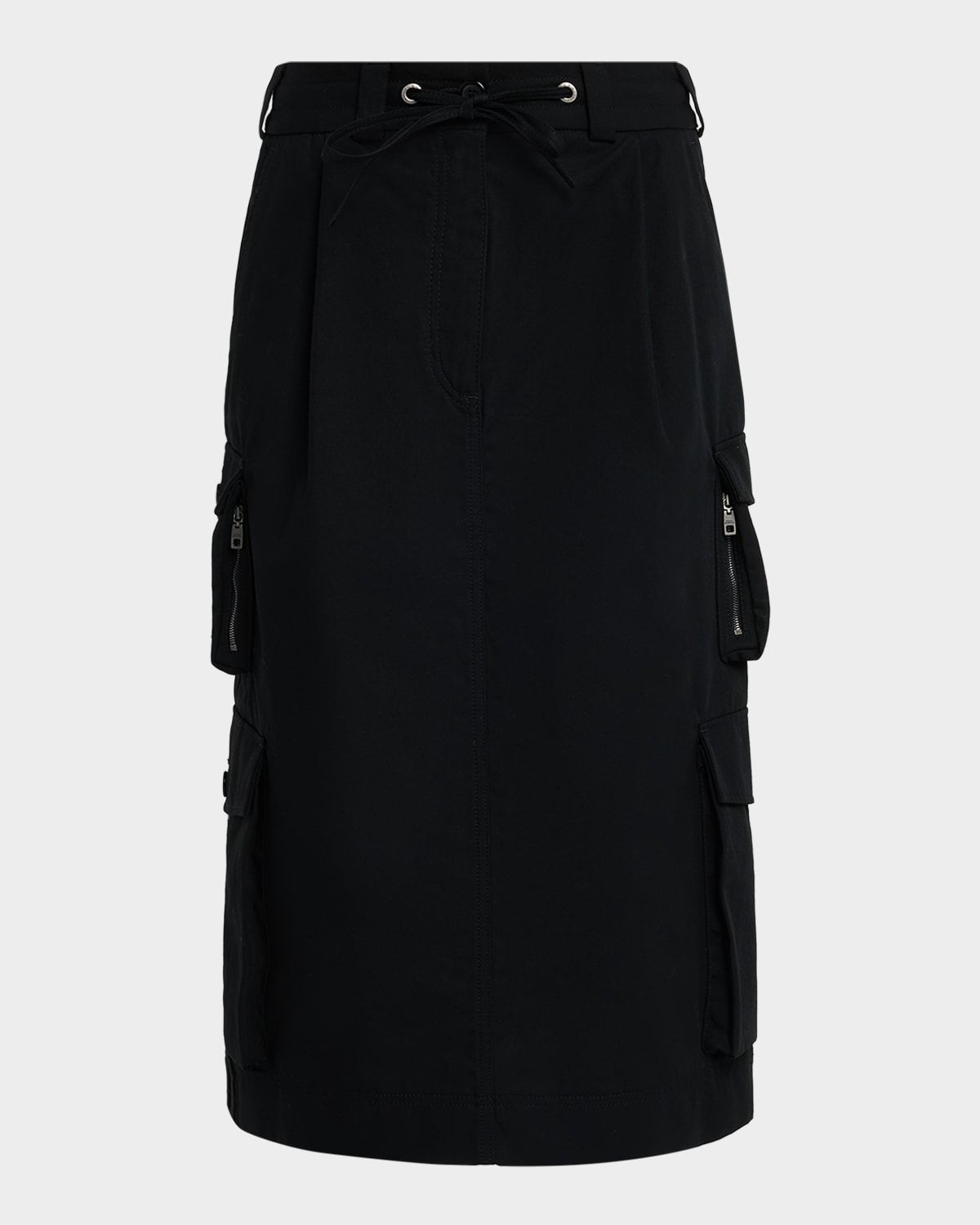 Drawstring Cotton Midi Cargo Skirt