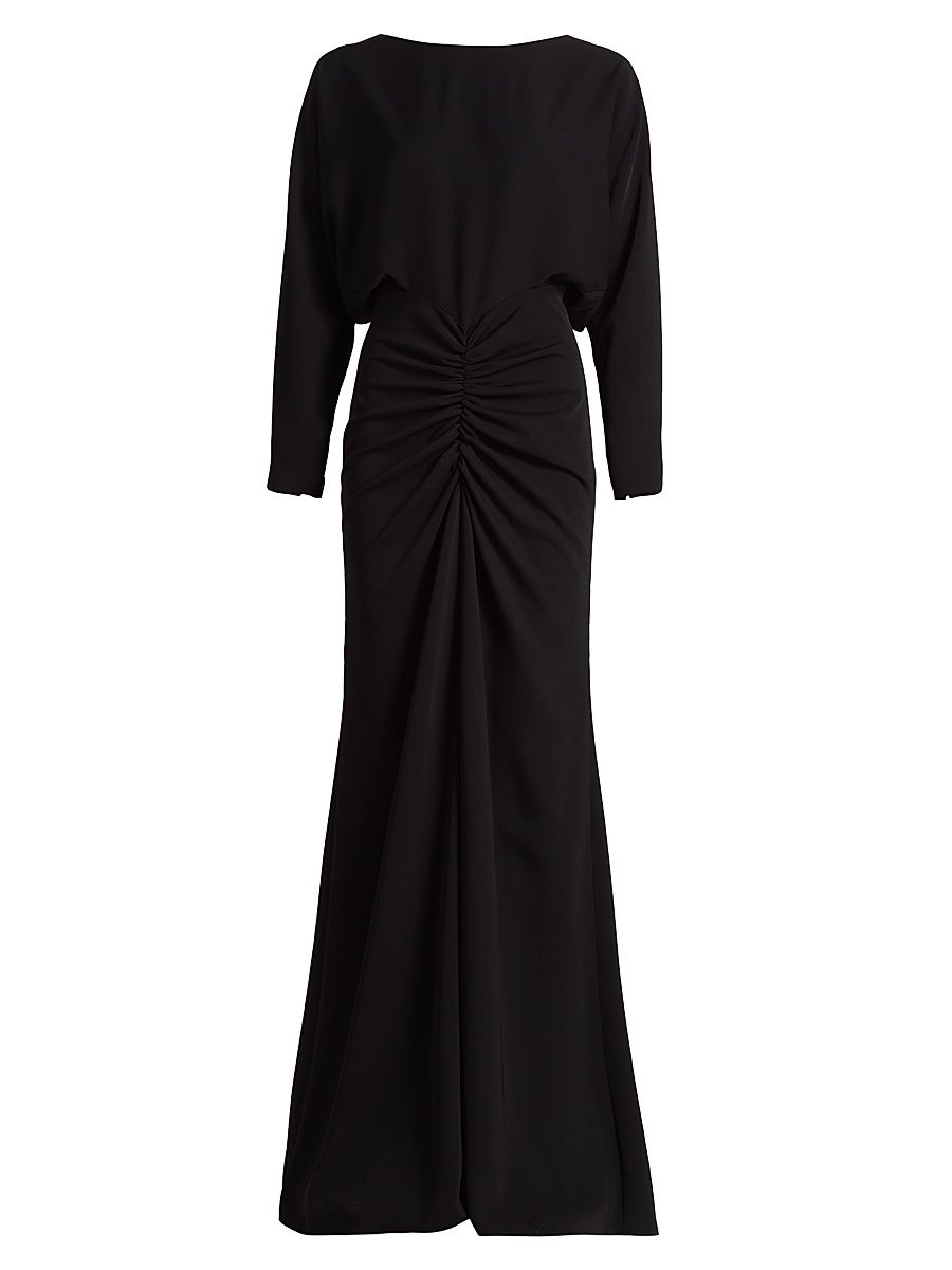 Women's Satin Ruched Gown - Black - Size 4