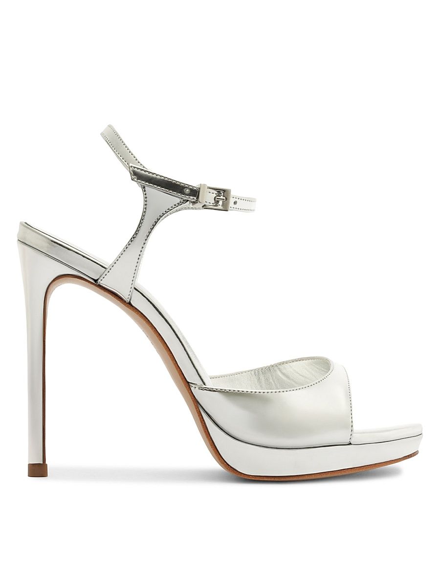 Women's Scarlett 115MM Leather Platform Sandals - Silver - Size 9