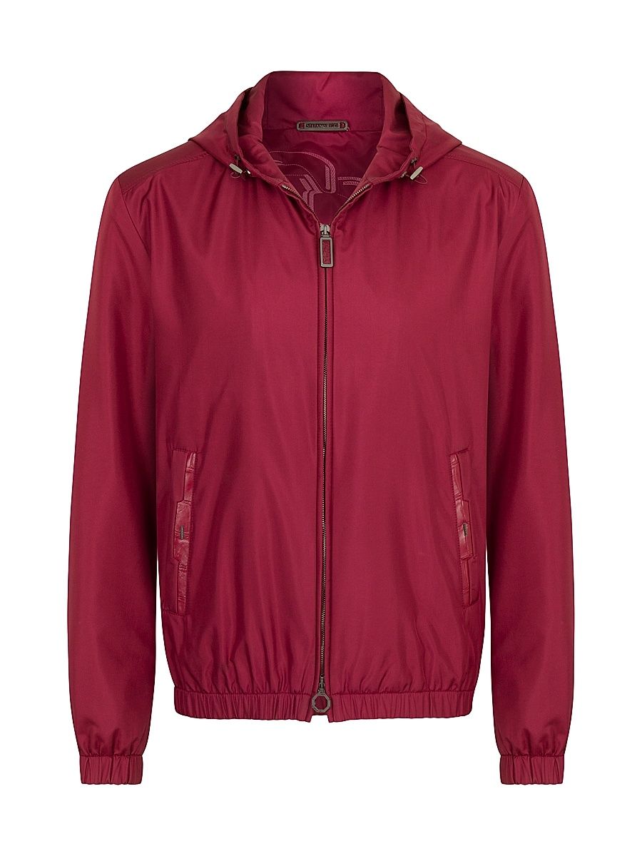 Men's Silk and Matted Crocodile Leather Hooded Blouson Jacket - Red - Size 38