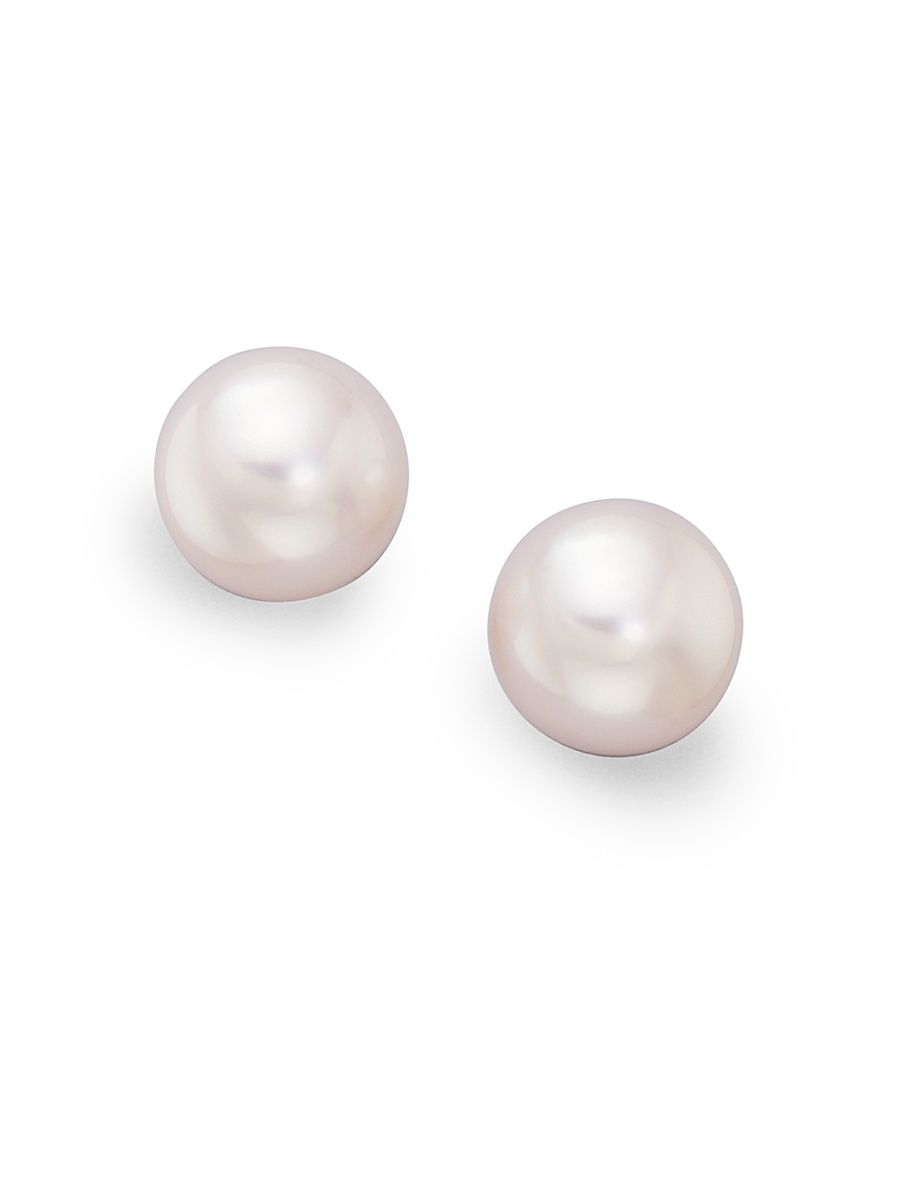 Women's 8MM White Cultured Akoya Pearl & 18K White Gold Earrings - Pearl