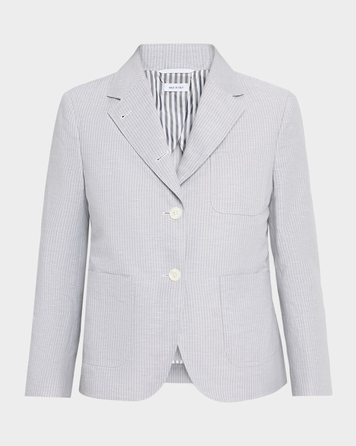 Striped Linen-Cotton Single-Breasted Crop Sportcoat