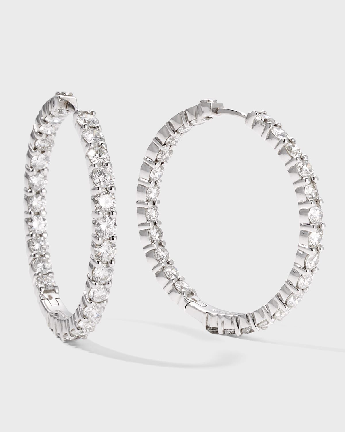 18K White Gold Diamond Hoop Earrings, 35mm, 5.55tcw