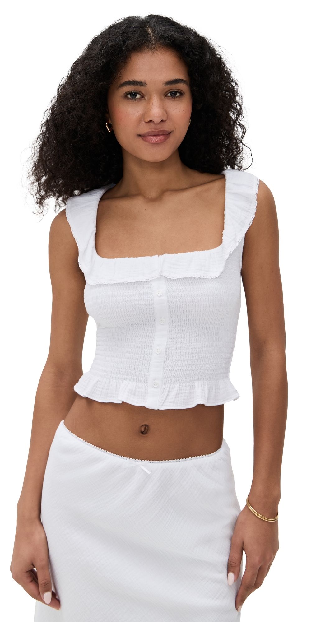 GUIZIO Paloma Smocked Top White XL