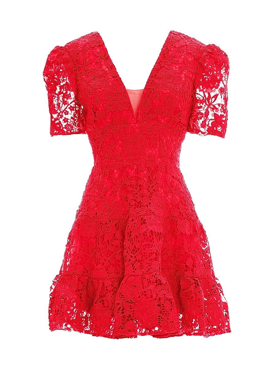 Dress The Population Women's Hallie Lace Cocktail Minidress - Rouge - Size XL