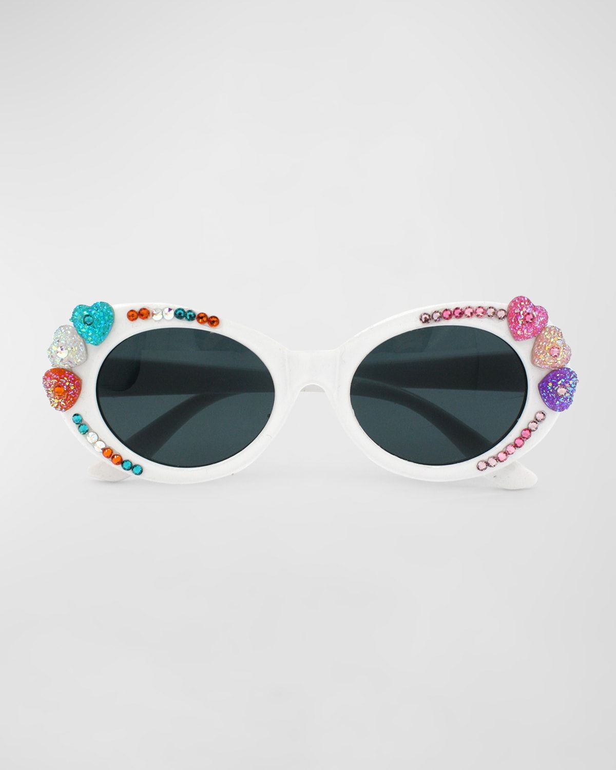 Girl & apos;s Pastel Heart & Rhinestoned Cat Eyed Sunglasses