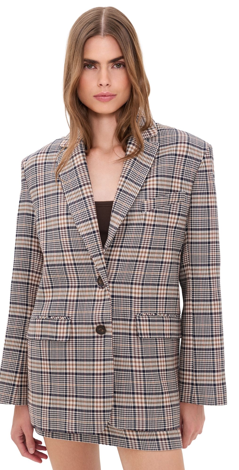 ANINE BING Quinn Check Blazer Beige And Navy Checks 34