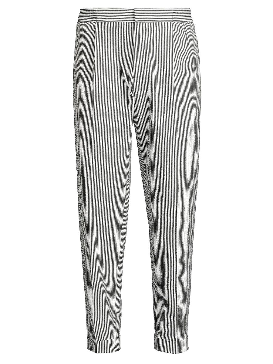 Men's Sail Pinstripe Seersucker Trousers - Navy White - Size 38