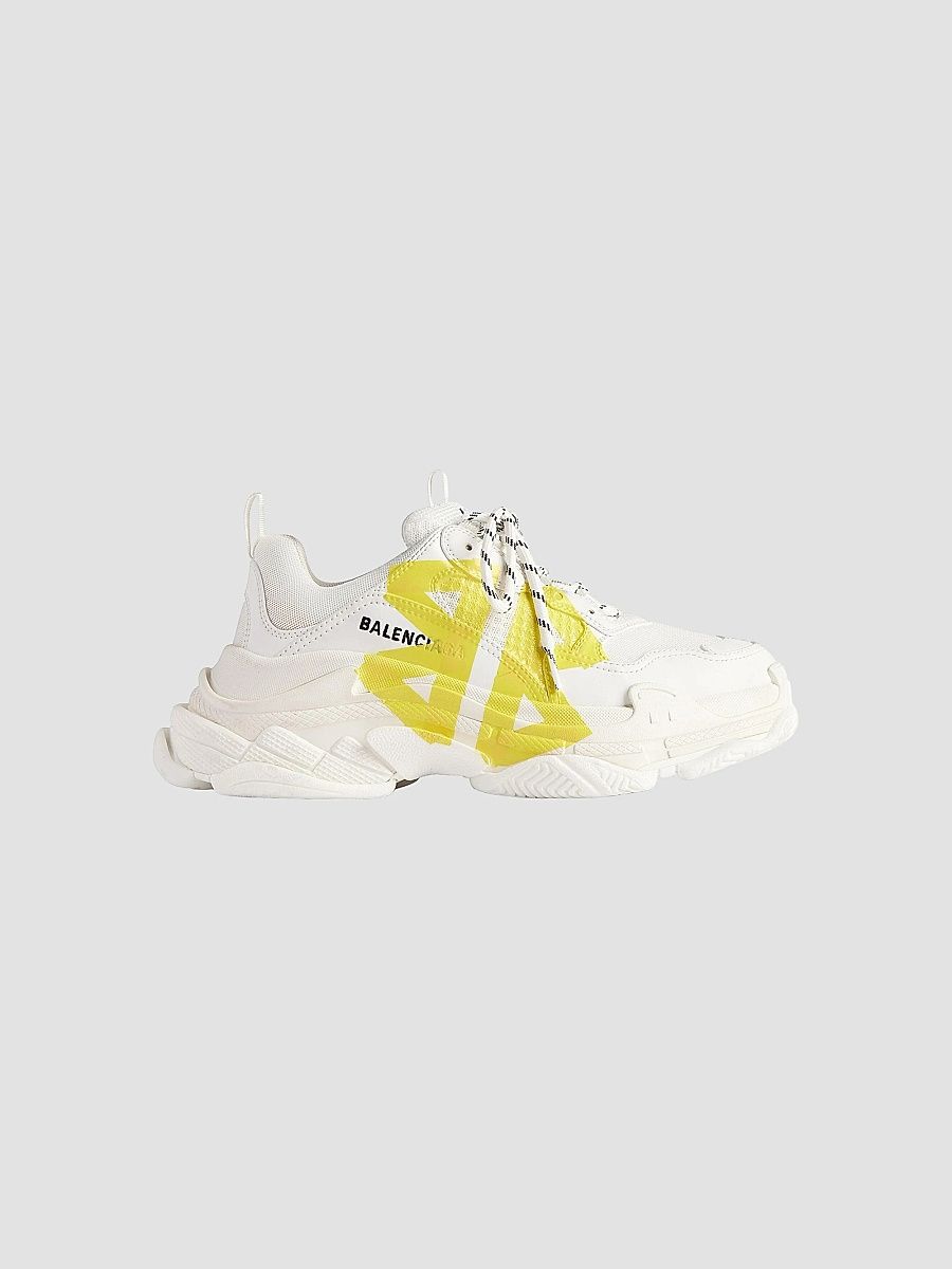 Balenciaga Women's Triple S Tape Type Sneakers - White Yellow - Size 10