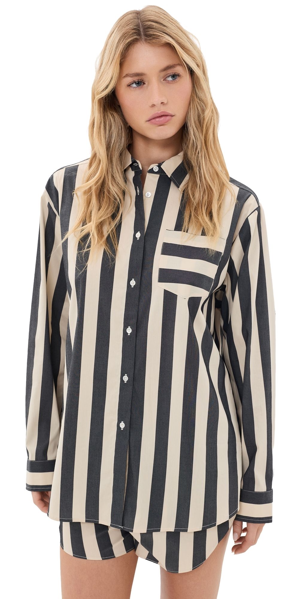 Solid & Striped The Avril Button Down Shirt Noir/Khaki Stripe XS