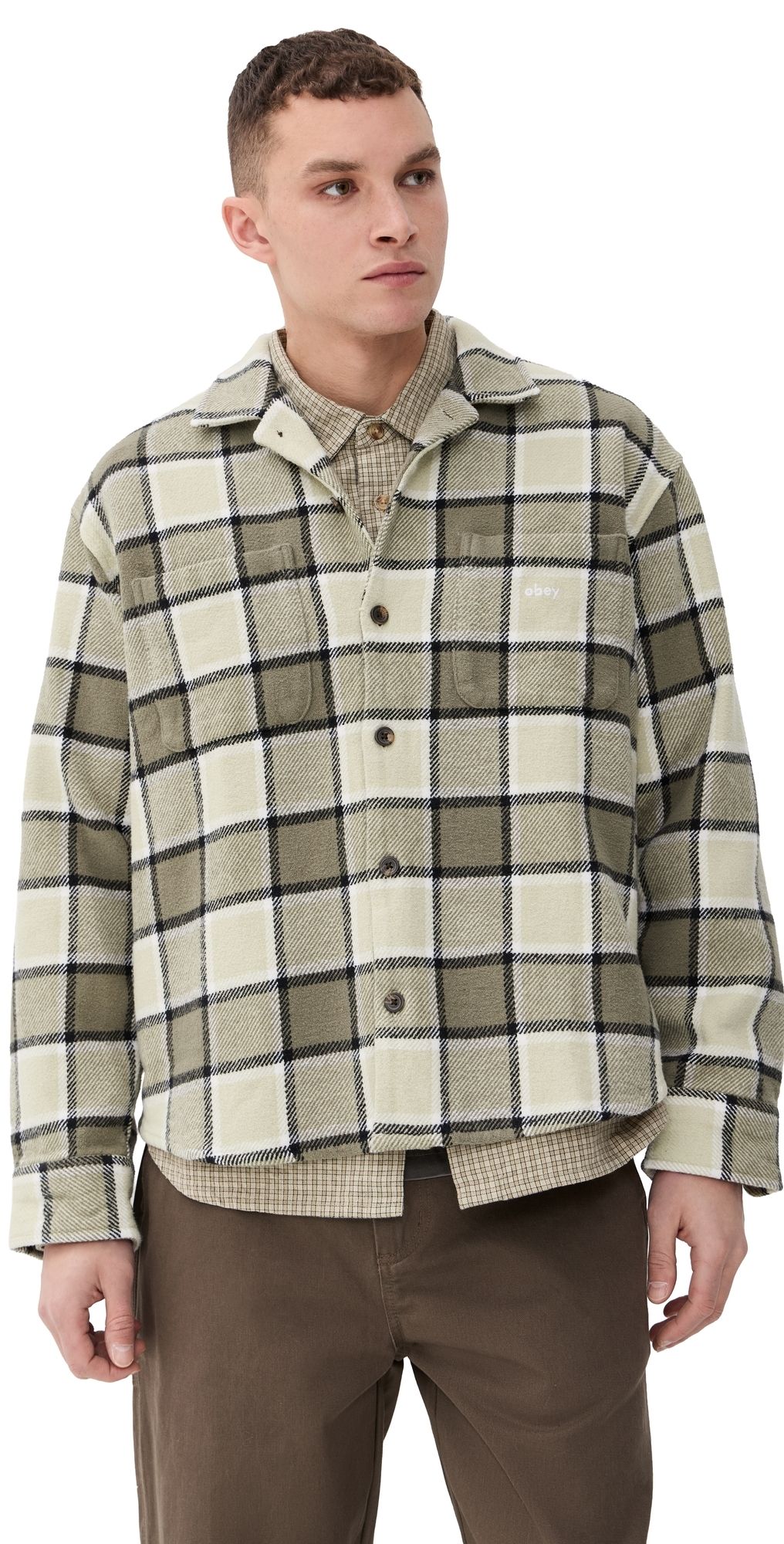 Obey Flannel Plaid Harold Shirt Pelican Multi L