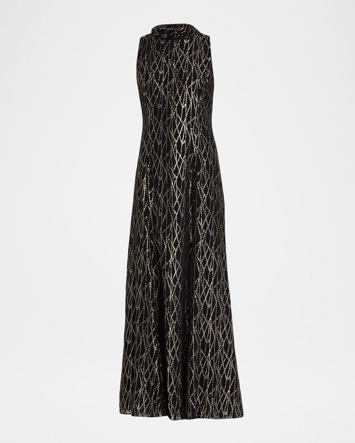 Flora Metallic Mock-Neck Maxi Dress