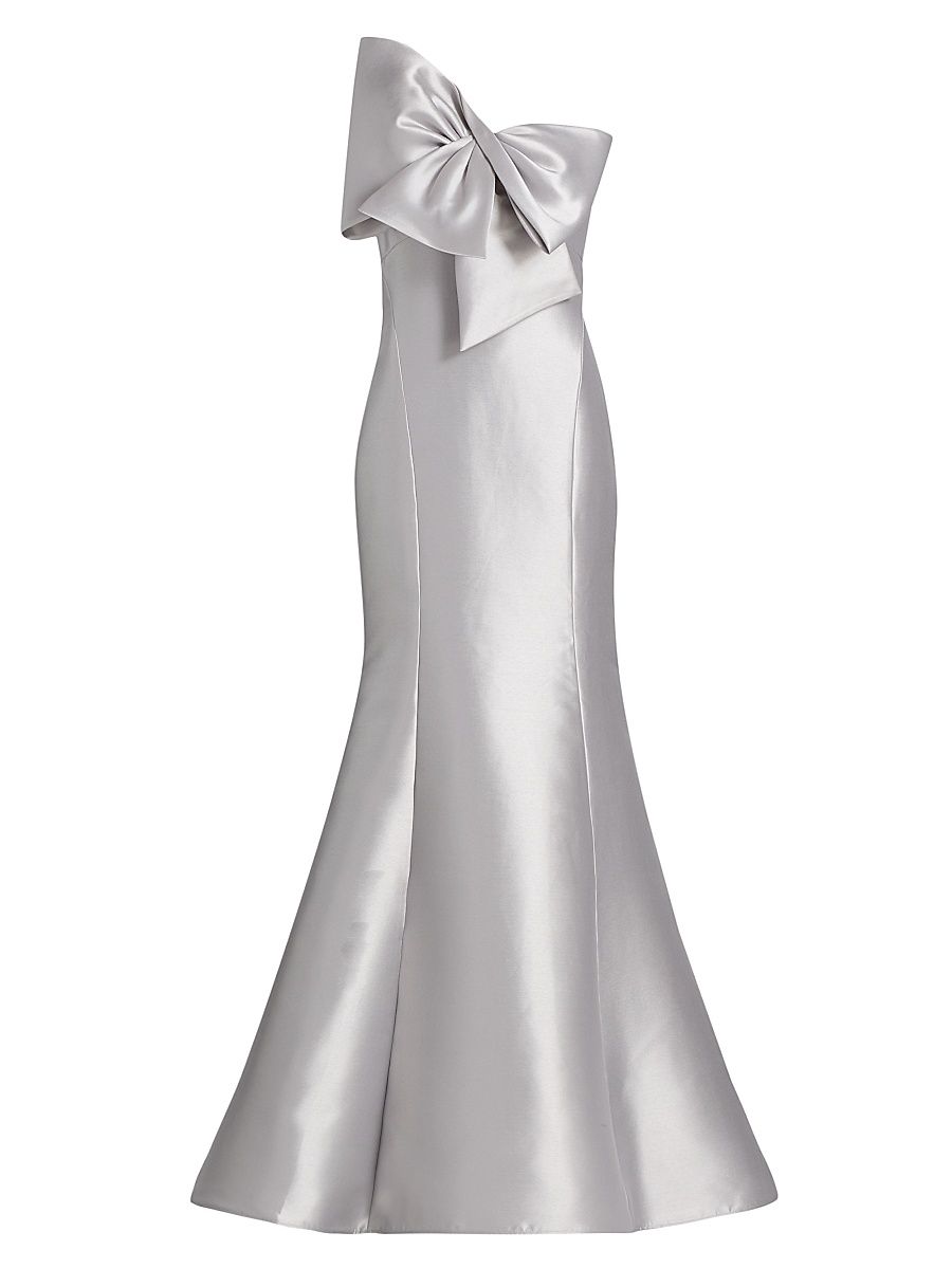 Women's Metallic Satin Bow Mermaid Gown - Platinum - Size 16