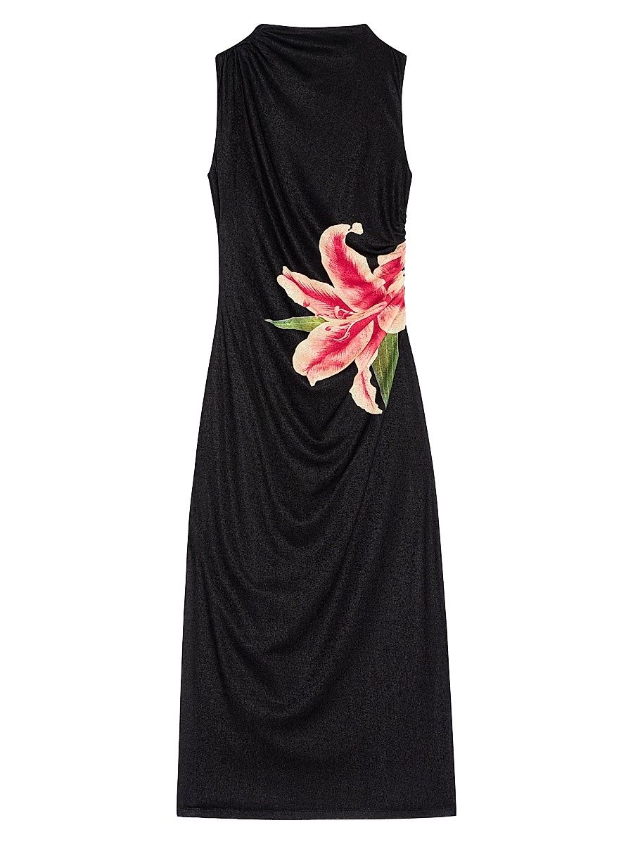 Women's Rebecca Floral Draped Midi-Dress - Peach Lily - Size Large