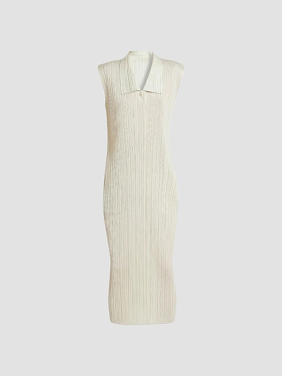Women's Monthly Colors: May Pleated Midi-Dress - Ivory - Size Large