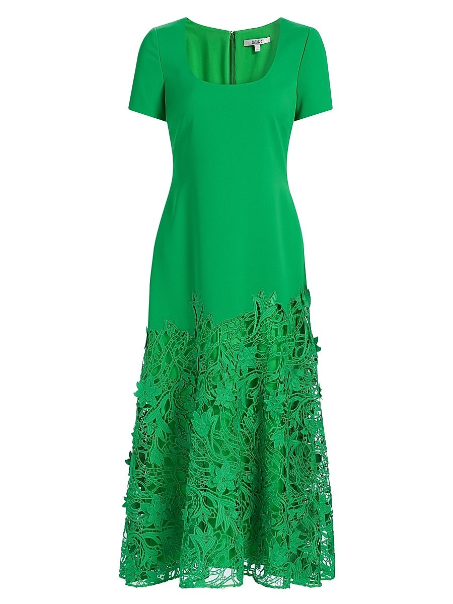 Women's Crepe Guipure Lace Cocktail Dress - Emerald - Size 0