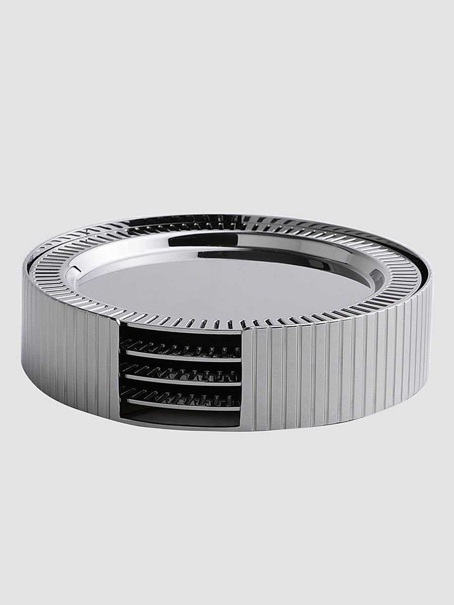 Striations 5-Piece Stainless Steel Coaster & Holder Set - Silver