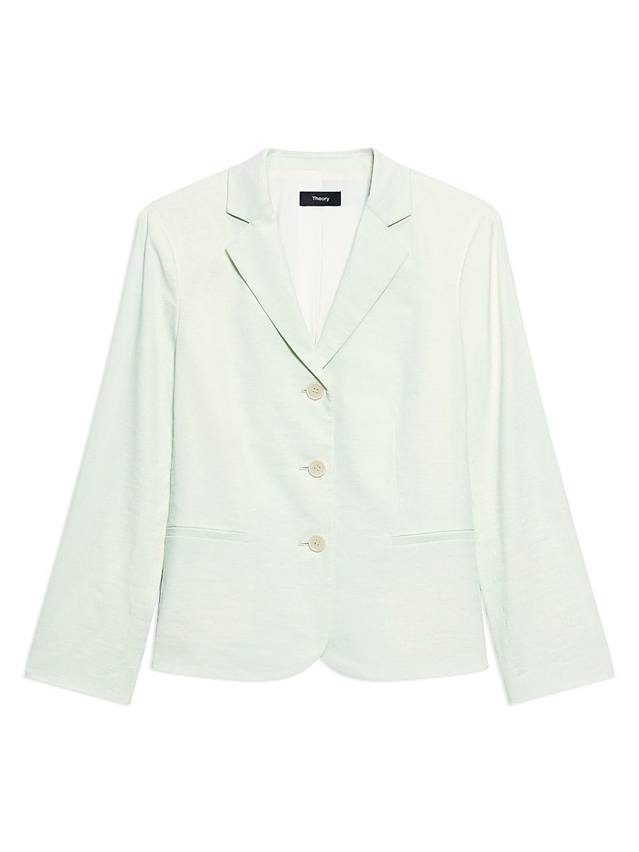 Women's Shrunken Linen-Blend Blazer - Light Sea Glass - Size 12