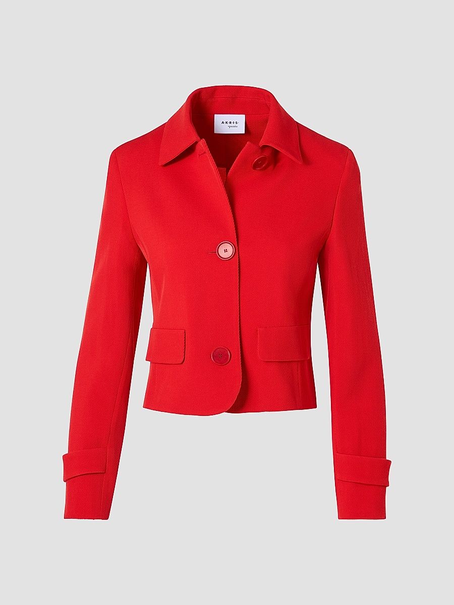 Women's Virgin Wool Boxy Button-Front Jacket - Red - Size 2