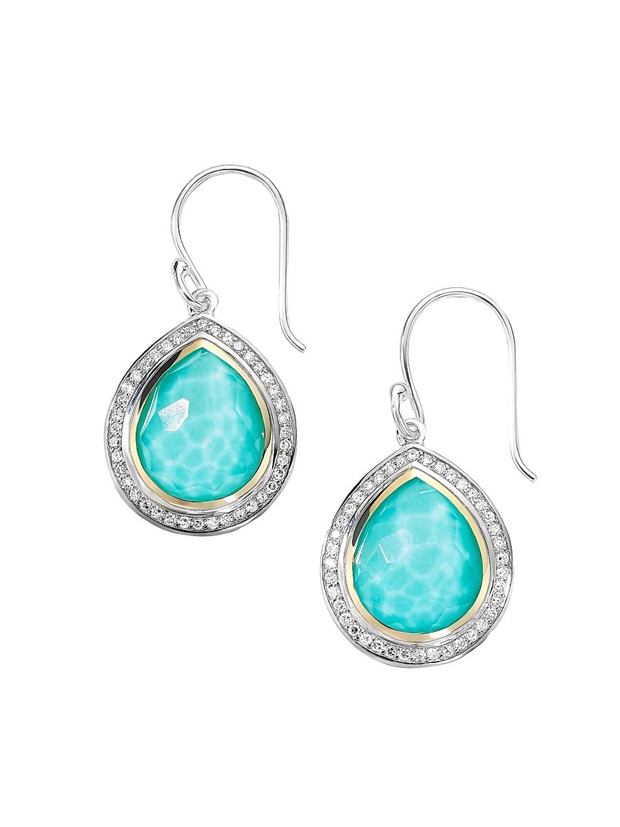 Women's 2T Rock Candy Teardrop 18K Gold, Sterling Silver, Turquoise & Diamond Earrings - Silver