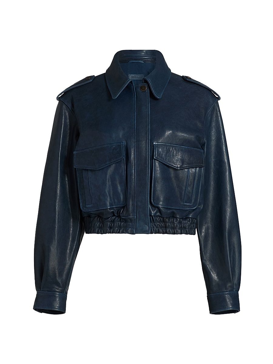 Women's Roland Leather Crop Jacket - Dark Indigo - Size 8