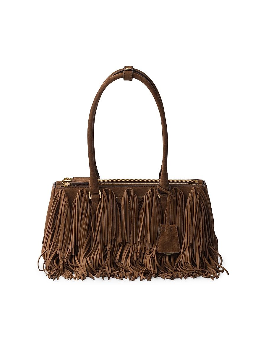Women's Galleria Medium Suede Top Handle Bag with Fringe - Brown
