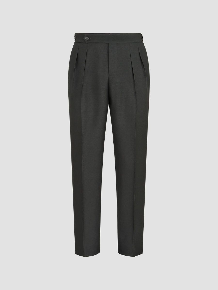 Brunello Cucinelli Men's Silk Double-Pleated Tuxedo Trousers with Tabbed Waistband - Sand - Size 46