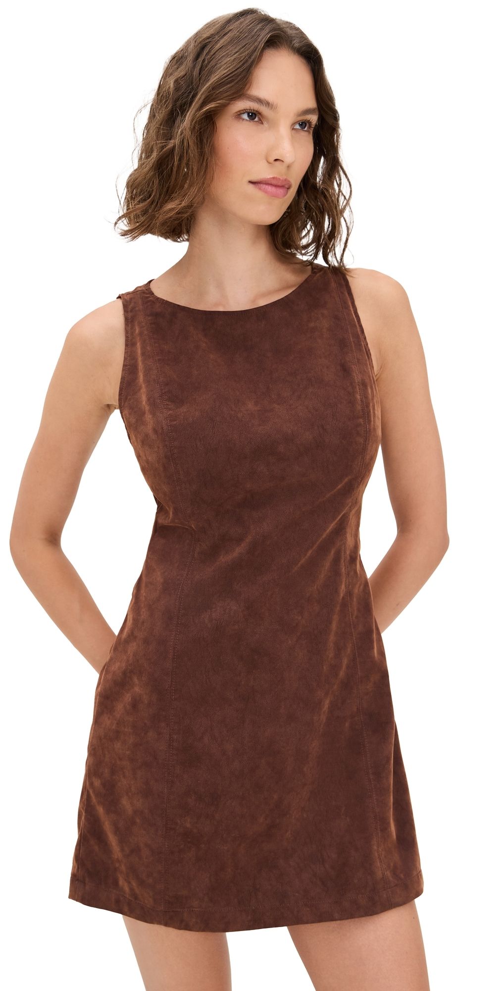 Free People Atlas Faux Suede Mini Dress Chicory Coffee M