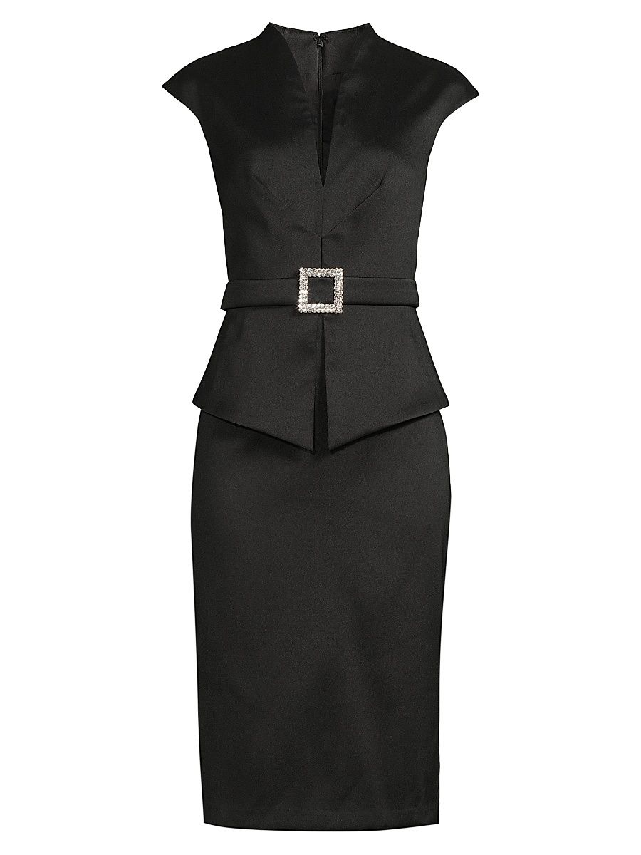 Women's Stretch Mikado Midi Cocktail Dress - Black - Size 14