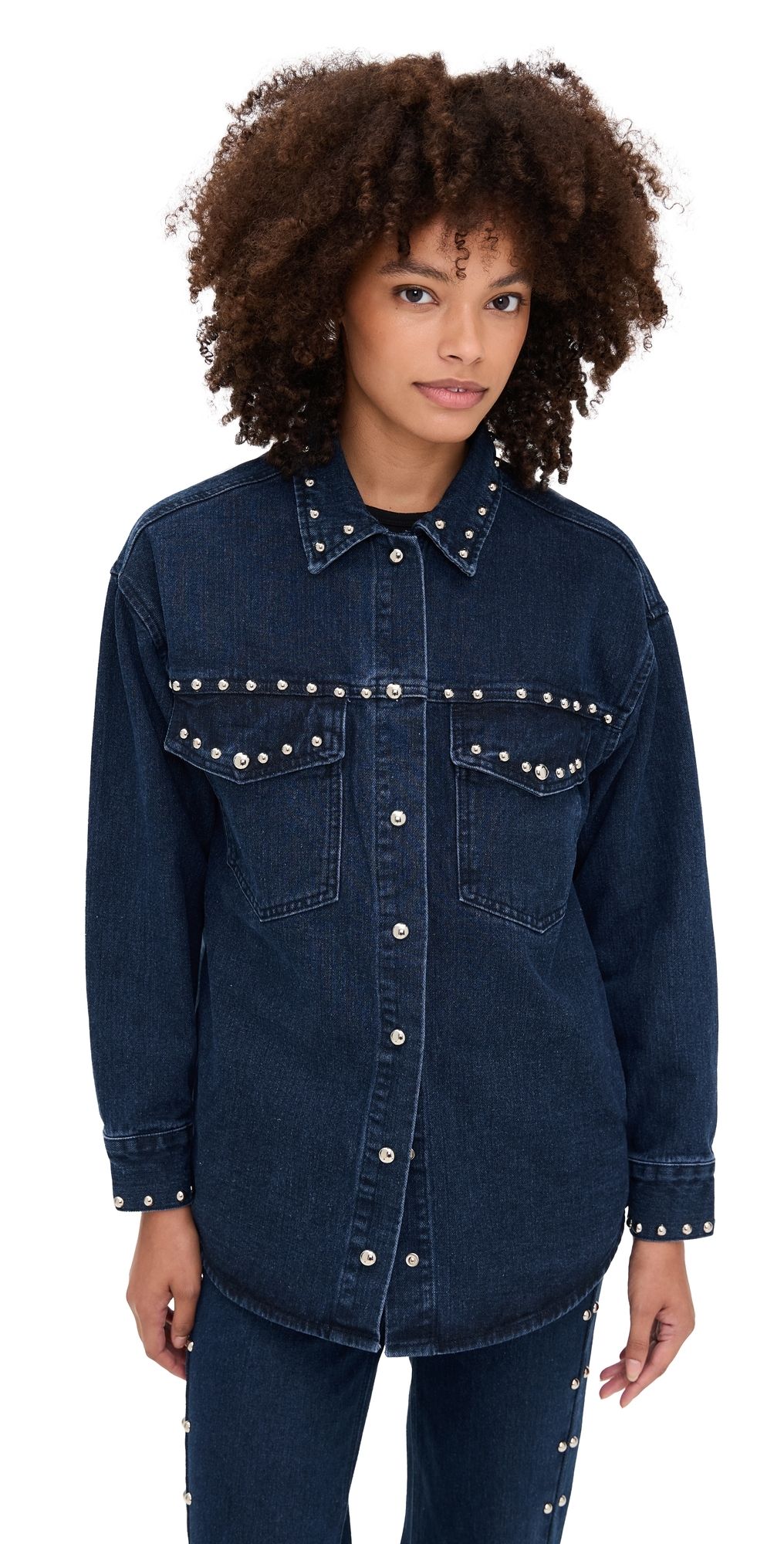 Moon River Button Up Stud Detail Denim Jacket Indigo S