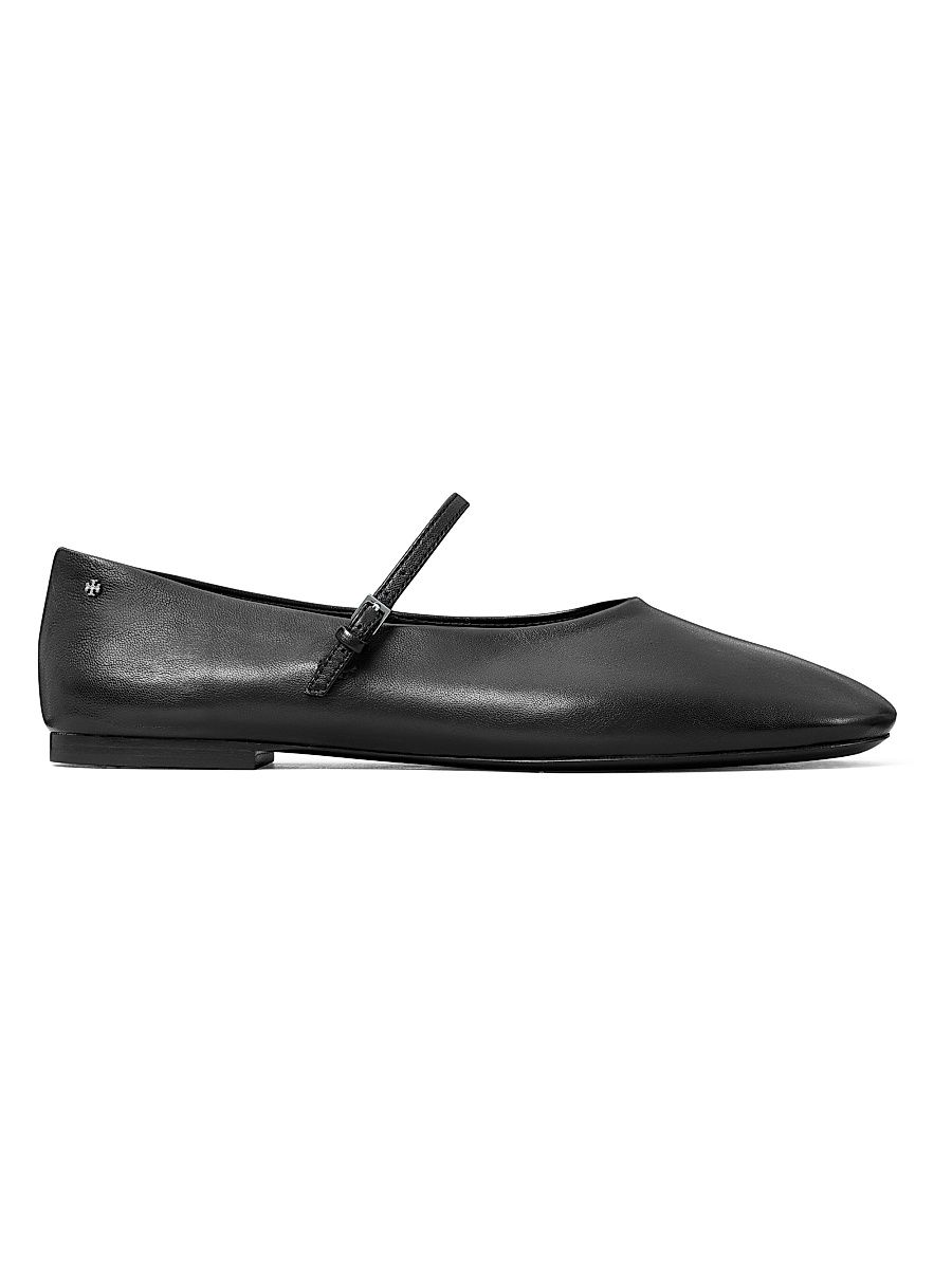 Women's Leather Mary Jane Ballet Flats - Perfect Black - Size 9.5