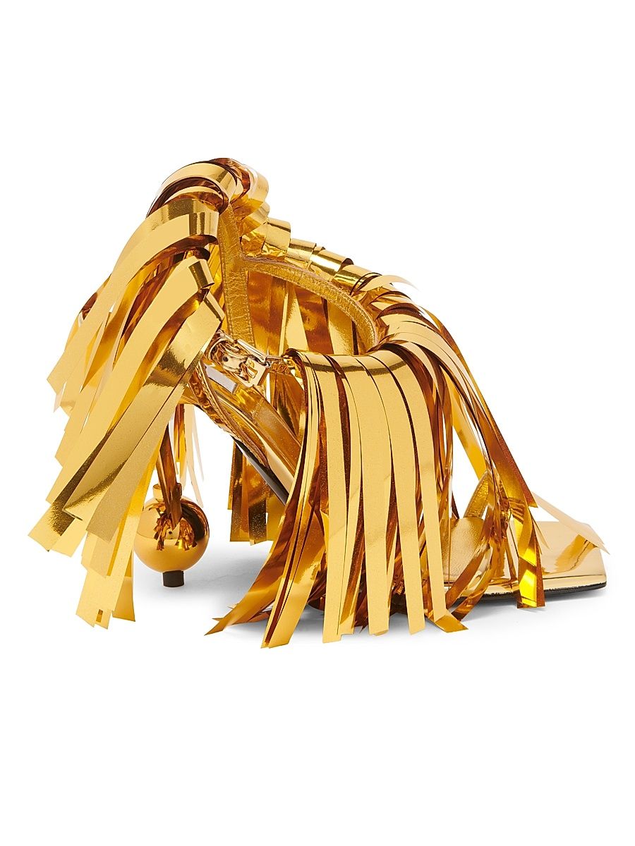 Women's 100MM Fringed Sandals - Gold - Size 11