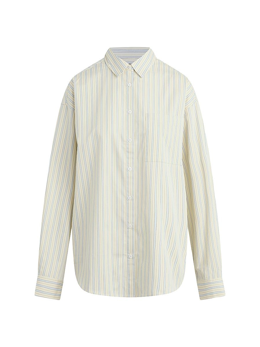 Women's The Boyfriend Striped Cotton Button-Front Shirt - Anise Flower Varig - Size Large