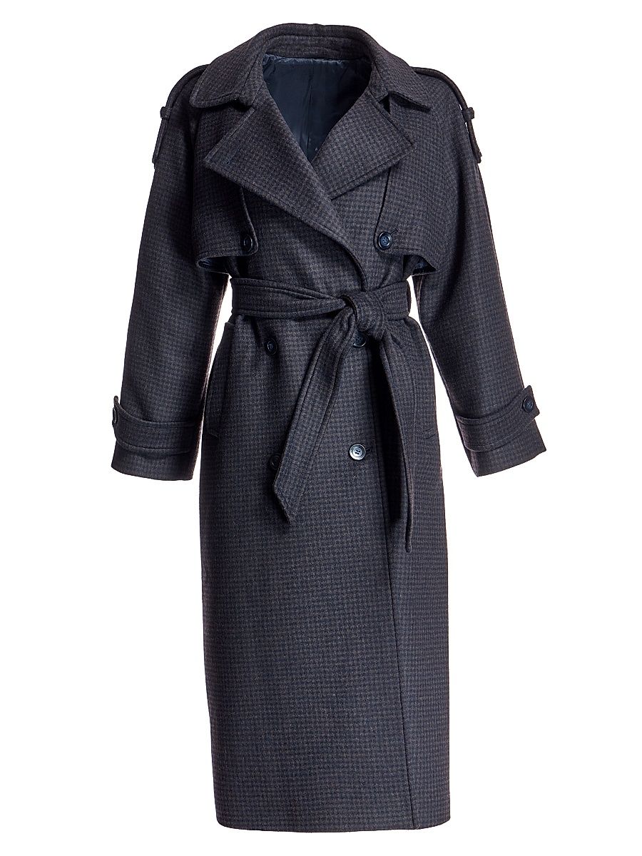 Women's Maximilian Woolblend Houdstooth Trench - Brown Over - Size XL