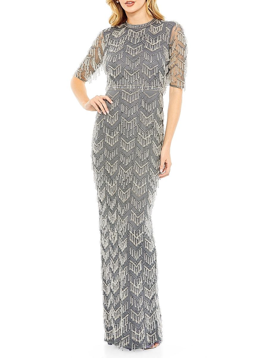 Women's Beaded Fringe Column Gown - Charcoal - Size 18
