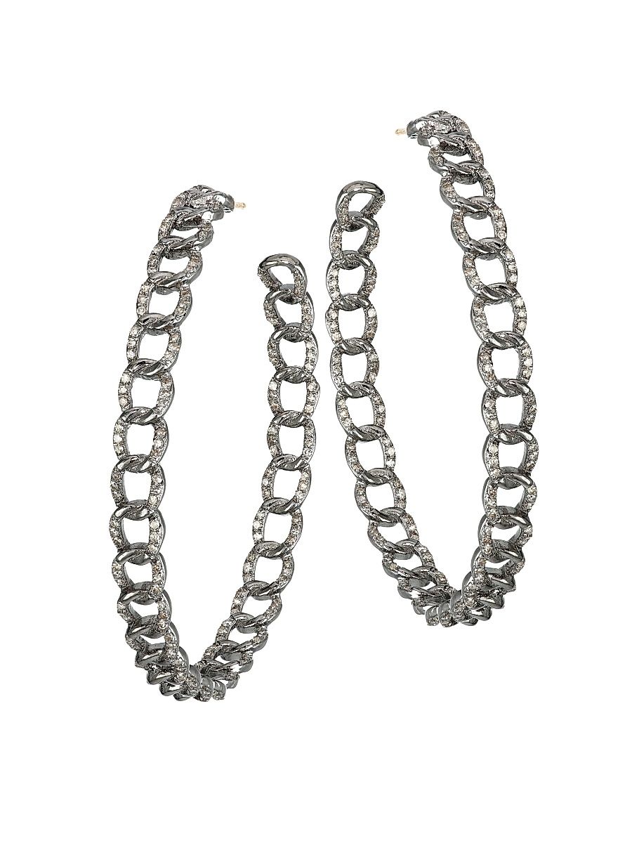 Women's Diamond Hoop Earrings - Silver