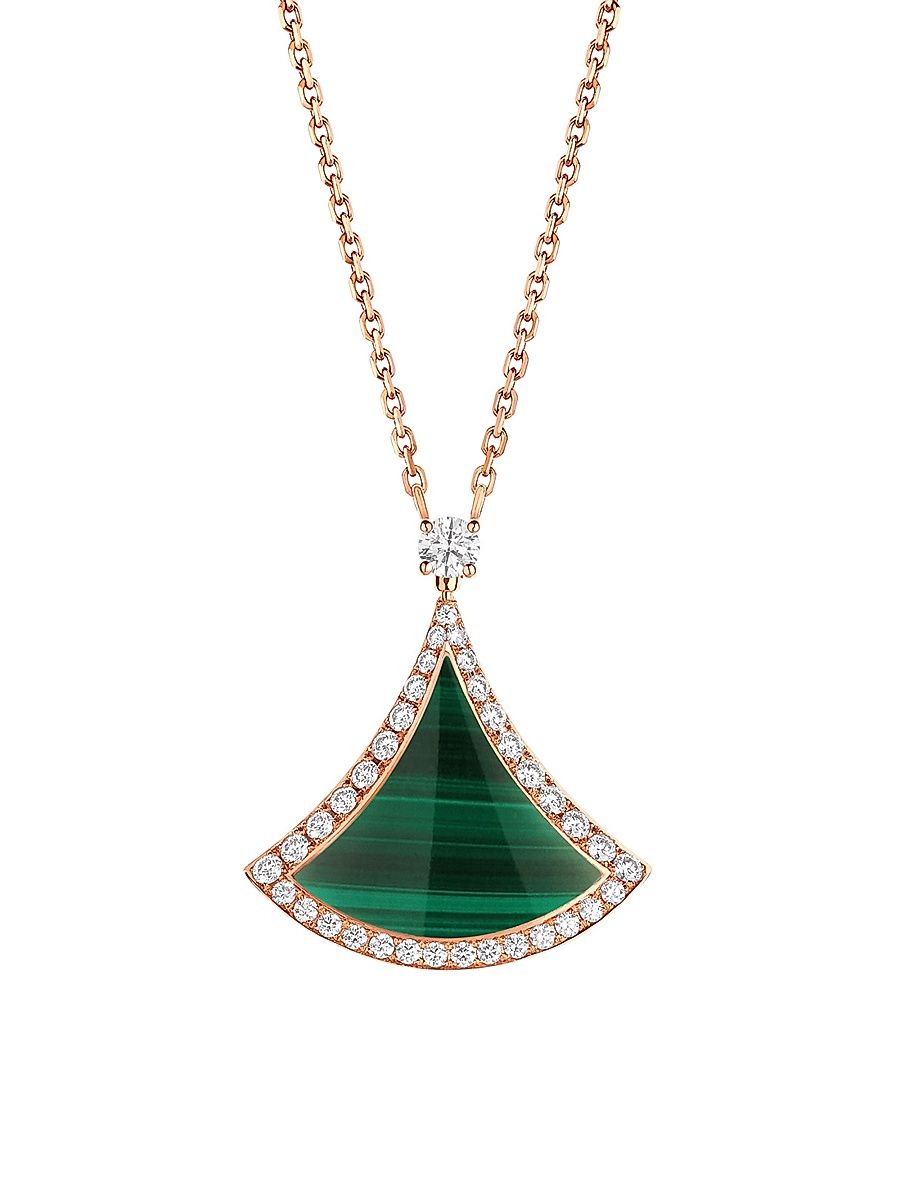 Women's Divas' Dream 18K Rose Gold, Malachite, & Diamond Pendant Necklace - Malachite